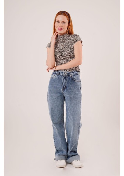 Runiquehome Leopar Desen Kısa Kollu Basic T-Shirt