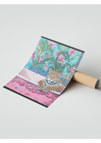 Çerçevesiz Poster, Leopar, Çiçekli Duvar Kağıdı, Dijital Sanat Poster No: 106548 modelleri