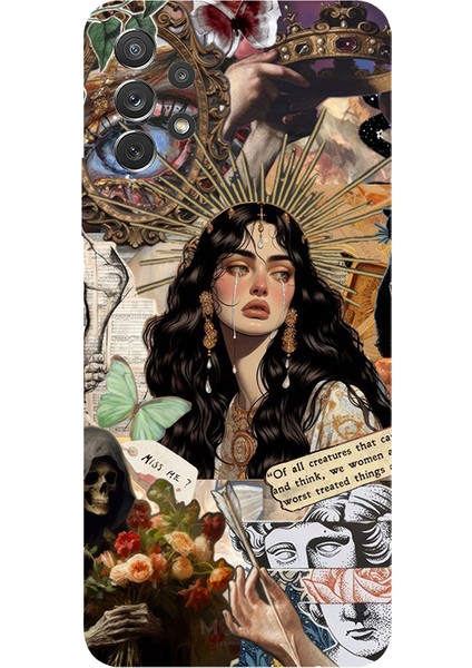 Samsung Galaxy A52 Için Siyah Crowning Sorrow Desenli Silikon Kılıf