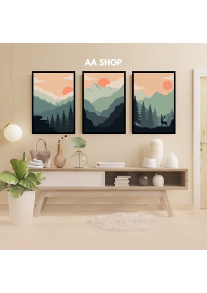 3 Parça Doğa Renkli Solmaz Kaliteli Baskı Çerçeve Görünümlü Mdf Tablo Set 94