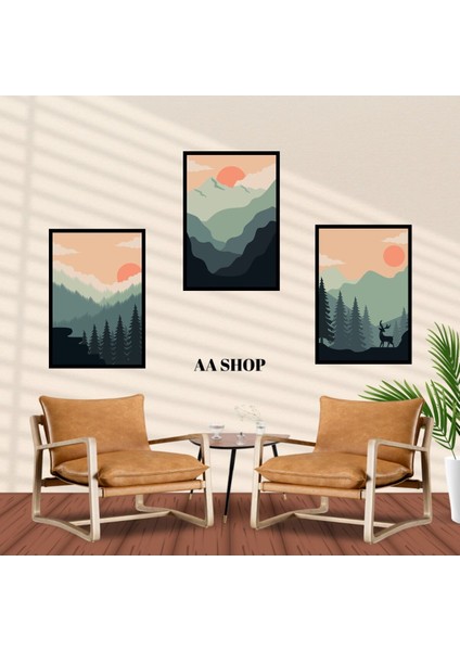 3 Parça Doğa Renkli Solmaz Kaliteli Baskı Çerçeve Görünümlü Mdf Tablo Set 94 fiyatları