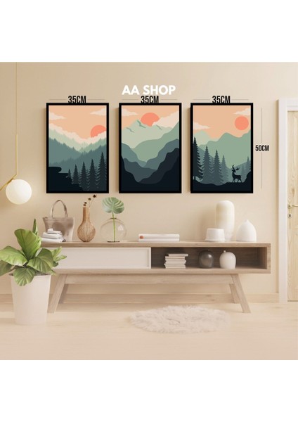 3 Parça Doğa Renkli Solmaz Kaliteli Baskı Çerçeve Görünümlü Mdf Tablo Set 94 modelleri