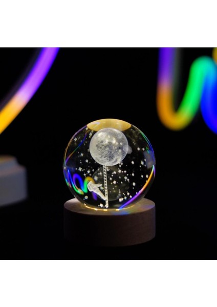 3D LED Işıklı Ahşap Standlı Astronot ve Ay Temalı Cam Küre, Usb'li, Dolunay ve Kar Küresi fırsatları