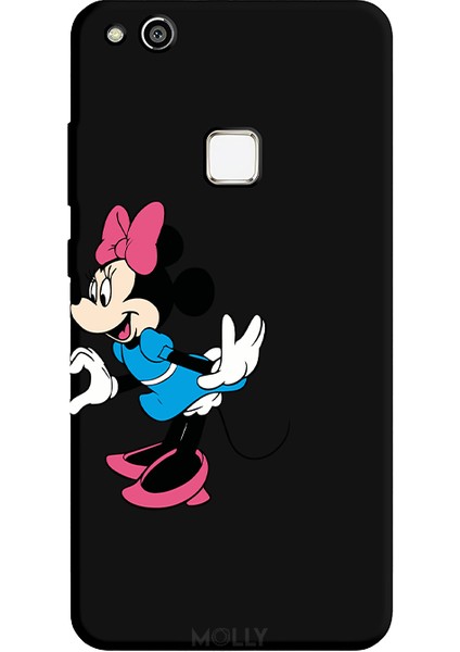Huawei P10 Lite Için Siyah Minnie Twirl Desenli Silikon Kılıf
