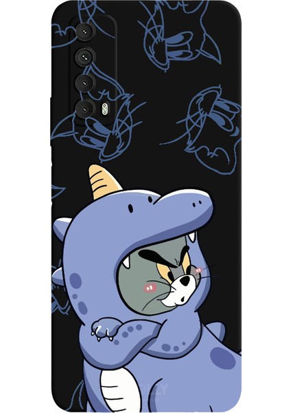 Huawei P Smart 2021 Için Siyah Tom Dino Desenli Silikon Kılıf