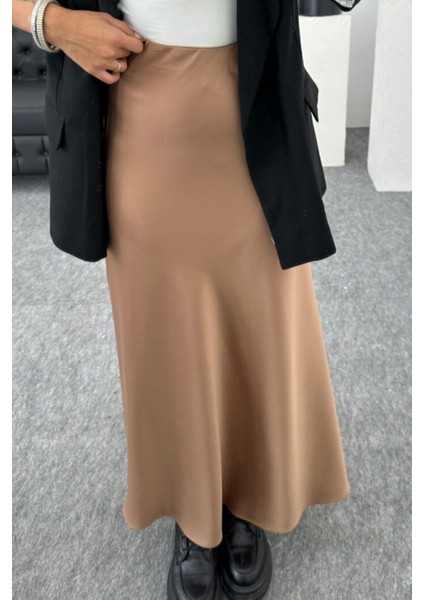 Kamel Saten Kumaş Beli Lastikli Uzun Çan Etek 91 cm fiyatları