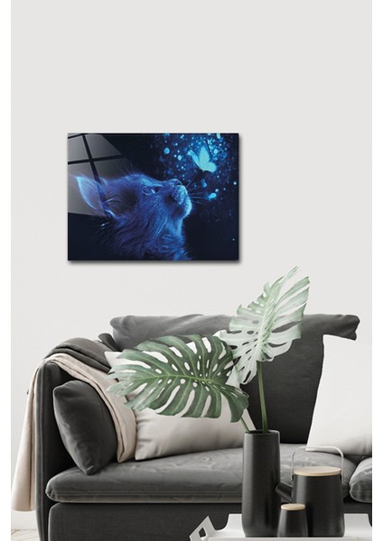 Şeffaf Cam Tablo, Kedi ve Kelebek, 30X40CM, Dekoratif Sanat Eseri fiyatları