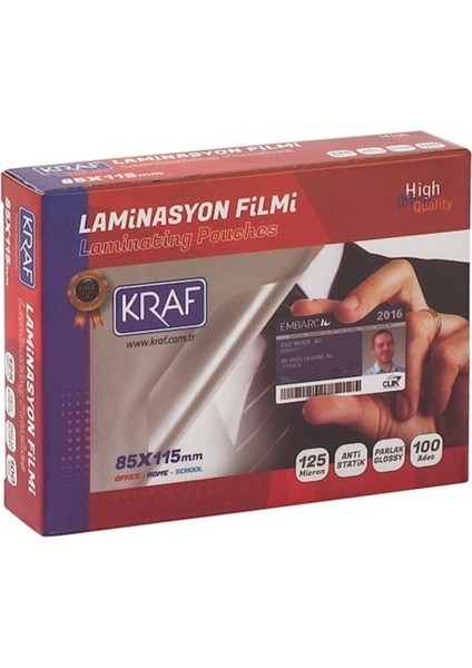 Laminasyon Filmi 85X115 mm 125 Mikron 100'LÜ Paket