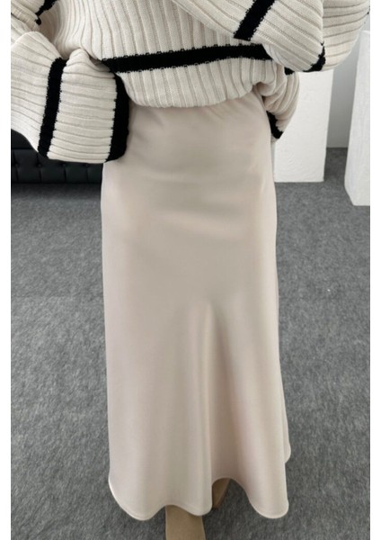 Şık Saten Kumaş Beli Lastikli Uzun Etek fiyatları