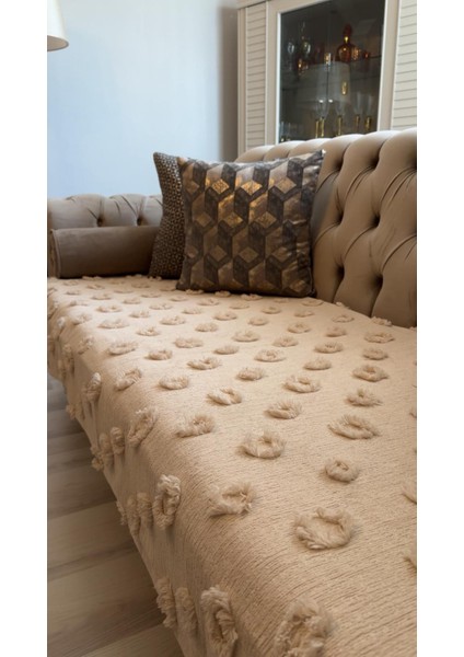 Lüx Saçaklı Ponpon Cappuccino Koltuk Örtüsü 100x240 Oturma Kısmı modelleri