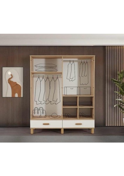 Evi̇mşah Gardirop 4 Kapili Oslo Aynali Çekmeceli Ceviz / Beyaz Dolap fiyatları