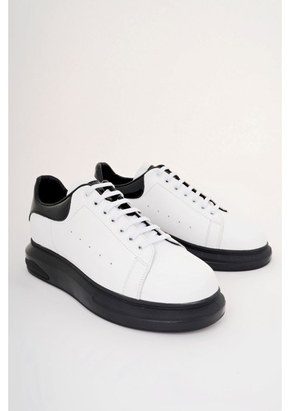 Beyaz Siyah Erkek Deri Jel Yüksek Taban Spor Ayakkabı - Beyaz - 41 fiyatları