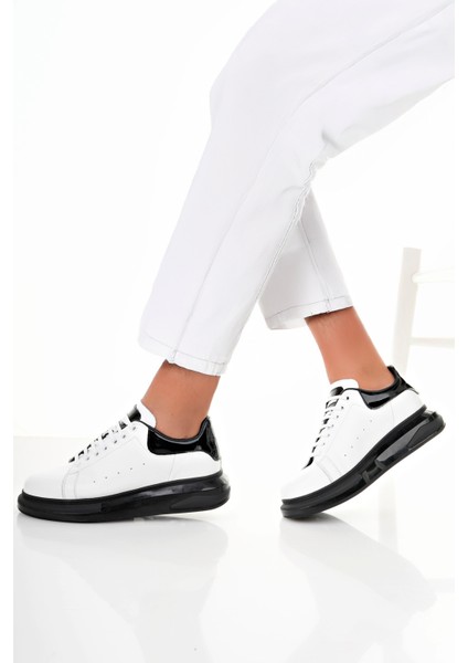 Beyaz Siyah Erkek Deri Jel Yüksek Taban Spor Ayakkabı - Beyaz - 41 modelleri
