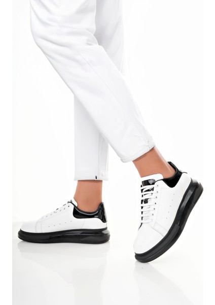 Beyaz Siyah Erkek Deri Jel Yüksek Taban Spor Ayakkabı - Beyaz - 41 fırsatları