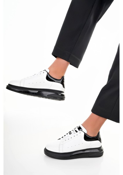 Beyaz Siyah Erkek Deri Jel Yüksek Taban Spor Ayakkabı - Beyaz - 41 indirimleri