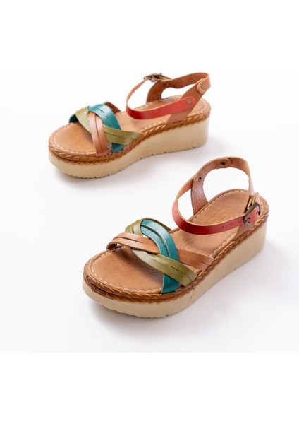 Bayan Sandalet 730-037 Multi Hakiki Deri Ortopedik Taban Kadın Sandalet modelleri