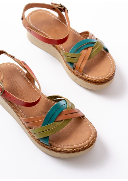 Bayan Sandalet 730-037 Multi Hakiki Deri Ortopedik Taban Kadın Sandalet fırsatları