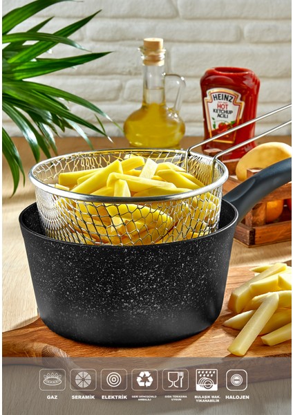 POLOCHEF Melda Granit Kızartma Tavası 20CM Patates Kızartma Fritöz Telli