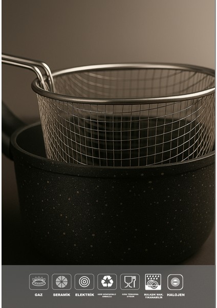 POLOCHEF Melda Granit Kızartma Tavası 20CM Patates Kızartma Fritöz Telli fırsatları