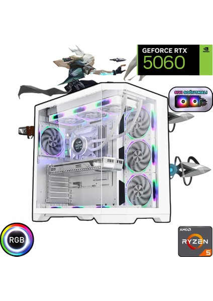 Ryzen 5 7500F 32GB Ddr5 1tb SSD Rtx 5060 240MM Sıvı Soğutma Beyaz Oyuncu Bilgisayarı