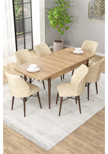 Arel Meşe 80X132 Açılabilir Mdf Masa Yemek Odası Takımı, Mutfak Takımı 6 Adet Sandalye fiyatları