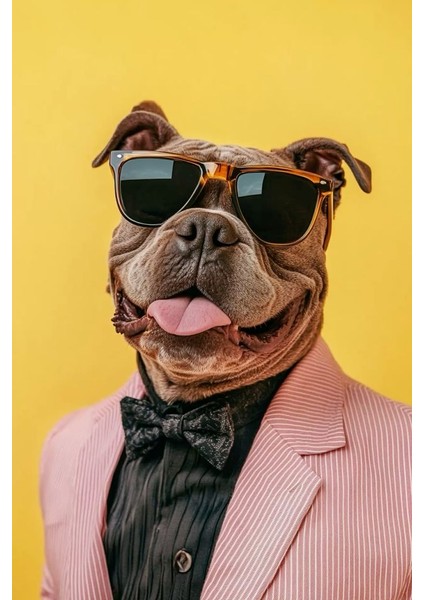 Pembe Ceketli Komik Köpek Ev Duvar Salon Güzellik Salonu Ofis Dükkan Dekarasyon Kanvas Tablo