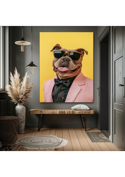 Pembe Ceketli Komik Köpek Ev Duvar Salon Güzellik Salonu Ofis Dükkan Dekarasyon Kanvas Tablo fiyatları