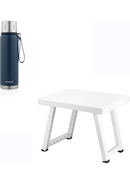 Çelik Termos 750 ml Lacivert Renk ve Katlanır Plastik Sehpa