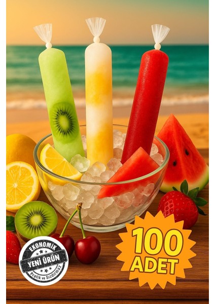 Torbası 100 Adet Ekonomik Dondurma Poşeti 5X33 Cm Buz Torbası Poşeti