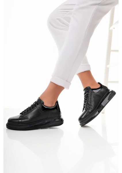 Siyah Erkek Deri Jel Yüksek Taban Spor Ayakkabı - Siyah - 40 modelleri