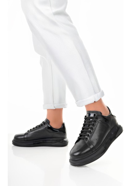 Siyah Erkek Deri Jel Yüksek Taban Spor Ayakkabı - Siyah - 40 fırsatları