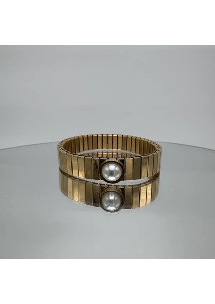 Özel Seri Çelik Inci Detay Vintage Model Kelepçe - Gold