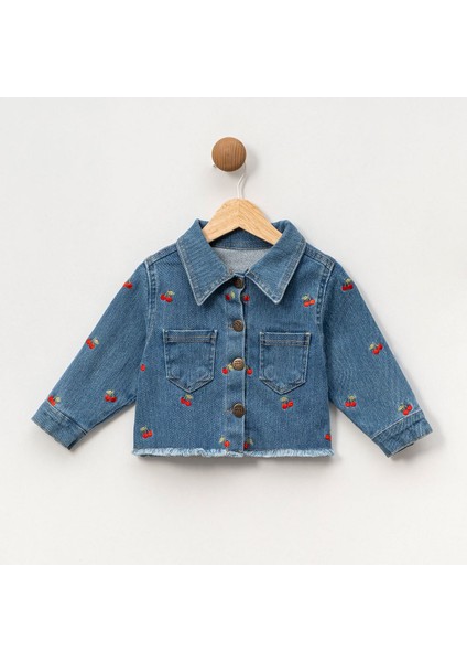 Kız Çocuk 1-4 Yaş Kiraz Nakışlı Ceket