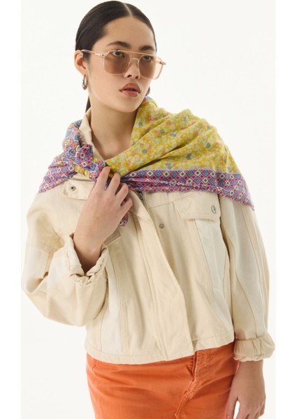 Violet Geometrik Çiçek Desen Şeker Pembe Pamuklu Şal fiyatları