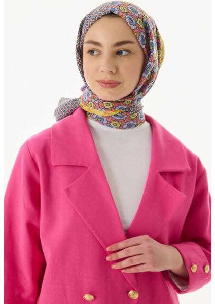 Violet Geometrik Çiçek Desen Şeker Pembe Pamuklu Şal indirimleri