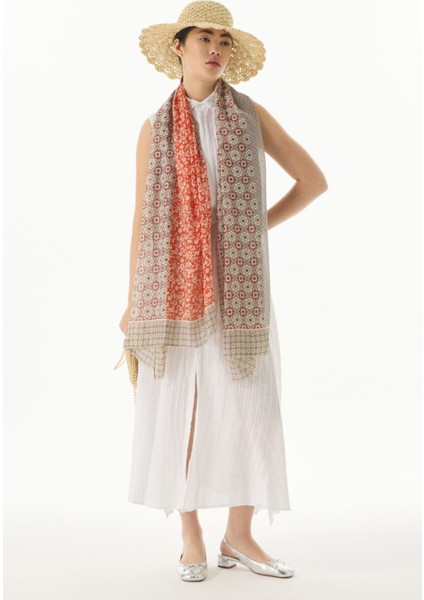 Violet Geometrik Çiçek Desen Turuncu Pamuklu Şal fiyatları