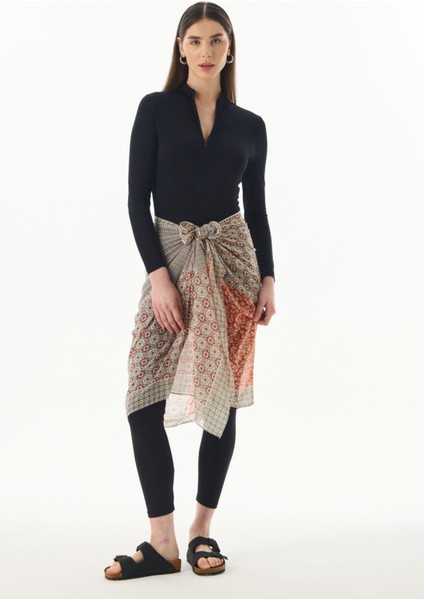 Violet Geometrik Çiçek Desen Turuncu Pamuklu Şal fırsatları