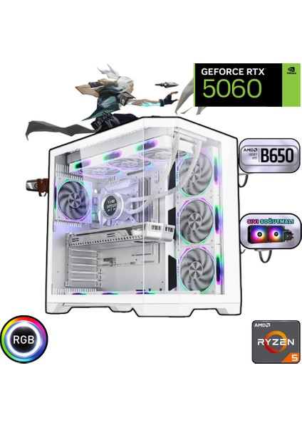 Ryzen 5 7500F 32GB Ddr5 1tb SSD Rtx 5060 B650 Anakart 240MM Sıvı Soğutma Beyaz Oyuncu Bilgisayarı