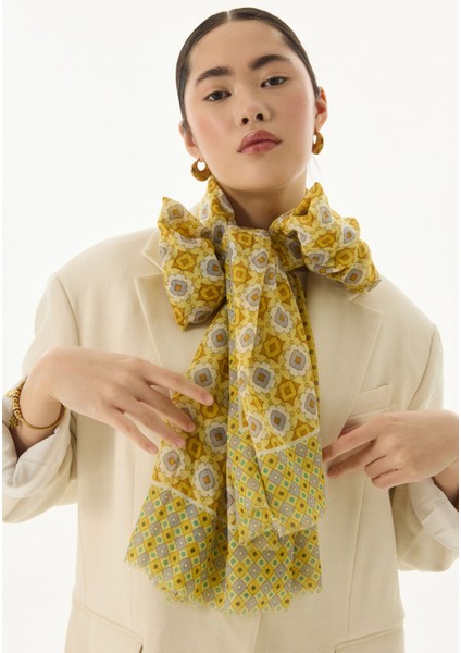 Violet Geometrik Çiçek Desen Sarı Pamuklu Şal fiyatları