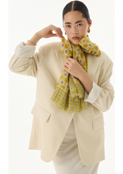 Violet Geometrik Çiçek Desen Sarı Pamuklu Şal modelleri