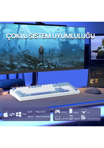 F99 3 Modlu Rgb Hot Swap Mekanik Reaper Switch Kablosuz Makrolu Klavye Mavi
