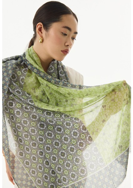 Violet Geometrik Çiçek Desen Haki Pamuklu Şal fiyatları