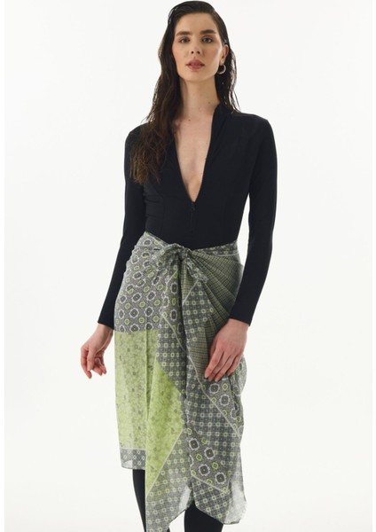 Violet Geometrik Çiçek Desen Haki Pamuklu Şal modelleri