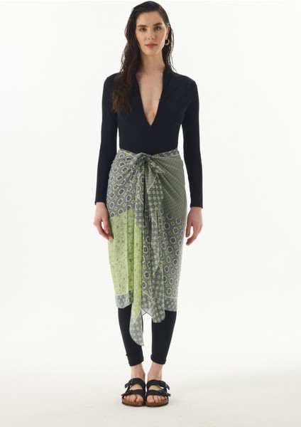 Violet Geometrik Çiçek Desen Haki Pamuklu Şal fırsatları