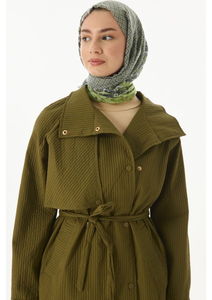 Violet Geometrik Çiçek Desen Haki Pamuklu Şal