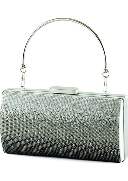 Gümüş Saten Degrade Kristal Taşlı Metal Saplı Abiye El Çantası fiyatları