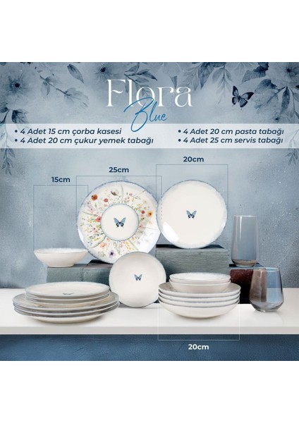 Flora Blue 16 Parça 4 Kişilik Yemek Takımı 48833 fırsatları