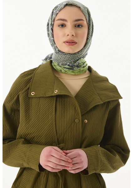 Violet Geometrik Çiçek Desen Haki Pamuklu Şal