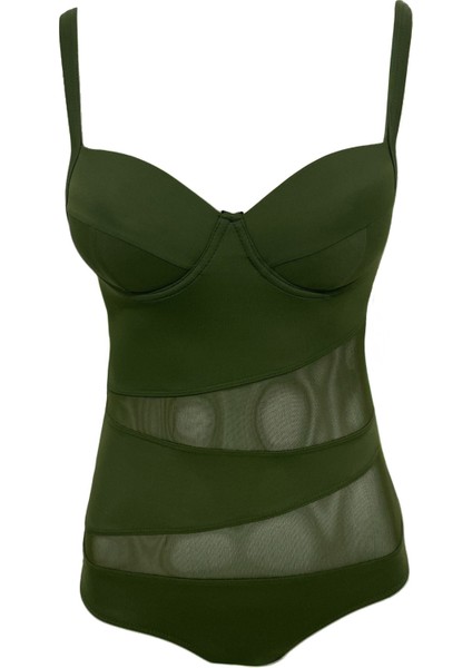 Korseli Haki Kadın Mayo