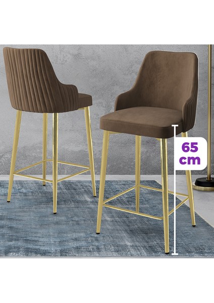 Tera Serisi 4 Adet Kahverengi Babyface Kumaş 65 cm Gold Kaplama Ayaklı Bar Sandalyesi fiyatları